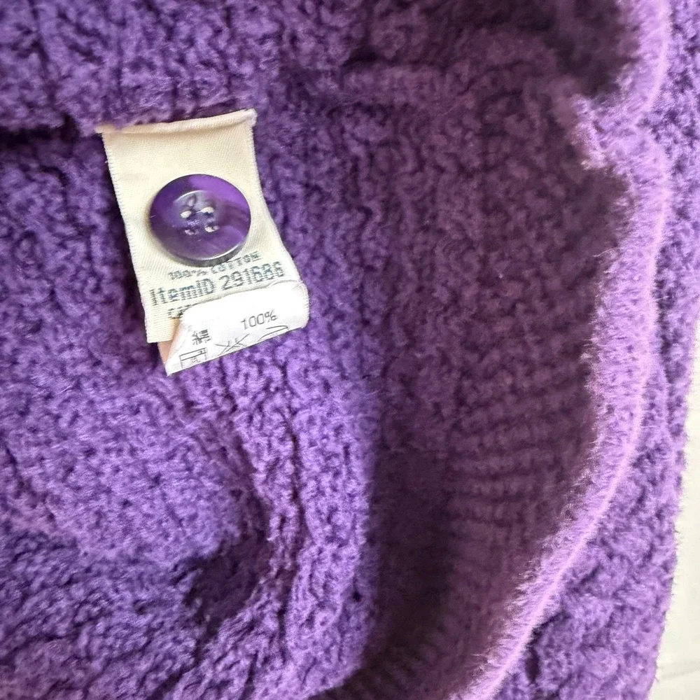 LL Bean Womens 3X Purple‎ Crochet Cable Chunky Knit Button Cardigan Sweater Ivy - Picture 5 of 8